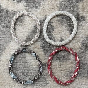 Elegant Beaded Bracelet Set - Silver, White, Black, Red